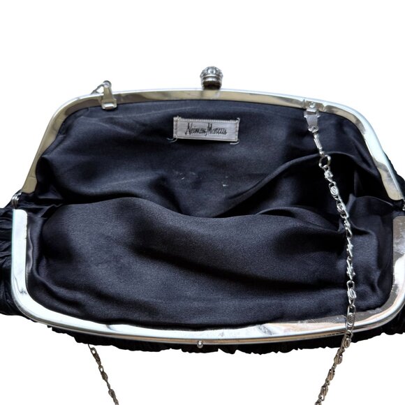 Vintage Neiman Marcus Textured Satin Clutch Evening Bag Womens Cocktail Black - Picture 5 of 16